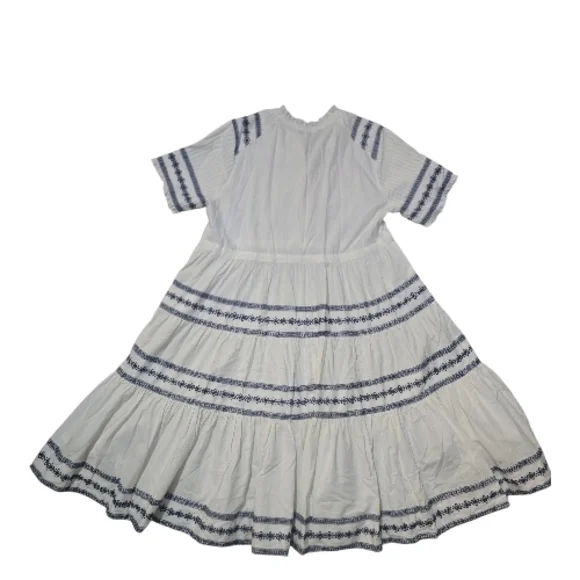 Ivy City Co Santorini White Blue Embroidered Tiered Midi Dress 100% Cotton 2X - Picture 5 of 5
